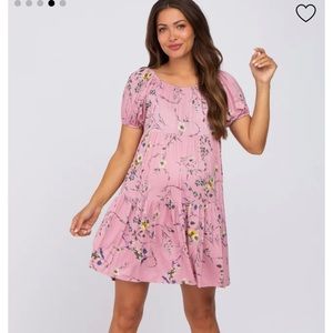Pink floral off shoulder maternity dress